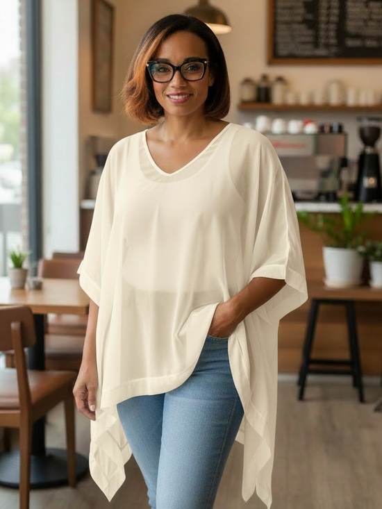 Tommy Bahama Tops - Tommy Bahama Cream V-Neck Sheer Flowing Resort Wear Poncho Shell (only) sz XL